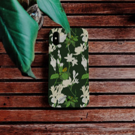 Witte bloemen donkergroene achterkant iPhone / iPa iPhone 15 Case