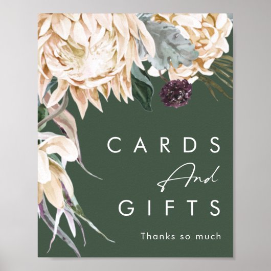 Witte bloemen | Donkergroene kaarten en geschenken Poster (Voorkant)