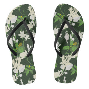 Witte bloemen donkergroene rug teenslippers