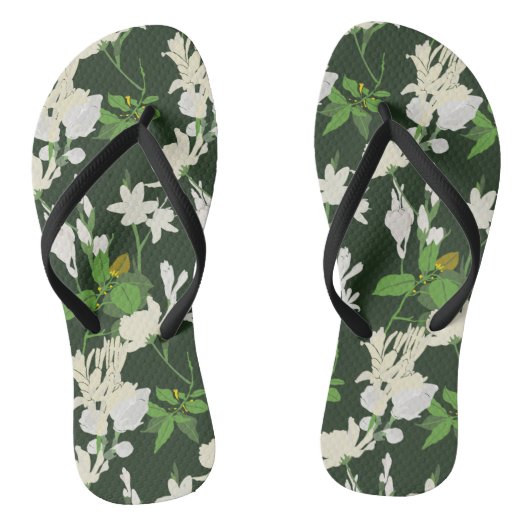 Witte bloemen donkergroene rug teenslippers (Voetbed)