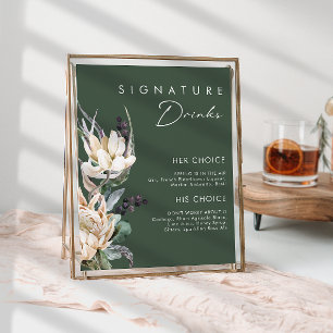 Witte Bloemen   Donkergroene Signature Dranken Bor Poster