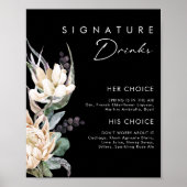 Witte Bloemen | Donkergroene Signature Drankjes Bo Poster (Voorkant)