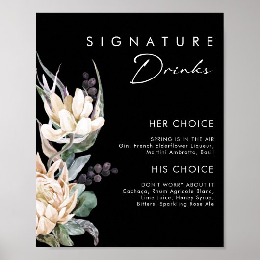 Witte Bloemen | Donkergroene Signature Drankjes Bo Poster (Voorkant)