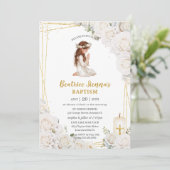 Witte Bloemen Doop Doopsel Bidden Meisje Kaart (Staand voorkant)
