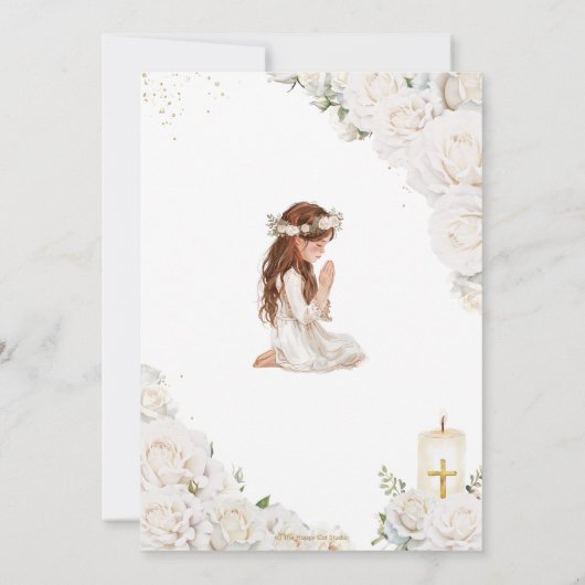 Witte Bloemen Doop Doopsel Bidden Meisje Kaart (Achterkant)
