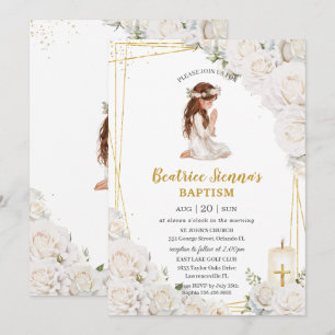 Witte Bloemen Doop Doopsel Bidden Meisje Kaart