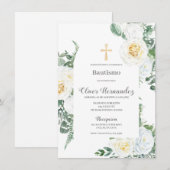 Witte Bloemen doop Spaanse Uitnodiging (Voorkant / Achterkant)