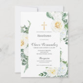 Witte Bloemen doop Spaanse Uitnodiging (Voorkant)