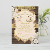 Witte Bloemen Doop Tweeling Jongen & Meisje 1e Ver Kaart (Staand voorkant)