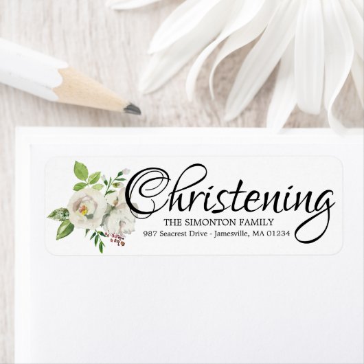 Witte Bloemen doopsel retour adres labels (Insitu)