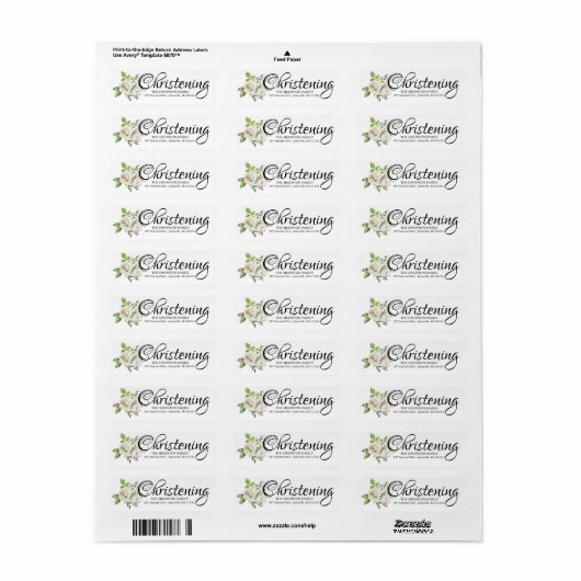 Witte Bloemen doopsel retour adres labels (Full Sheet)