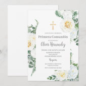 Witte Bloemen eerste communie Spaanse uitnodiging (Voorkant / Achterkant)