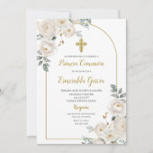 Witte bloemen eerste communie uitnodiging (Voorkant)