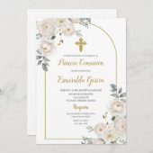 Witte bloemen eerste communie uitnodiging (Voorkant / Achterkant)