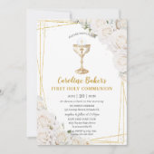 Witte Bloemen Eerste Heilige Communie Gouden Kelk Kaart (Voorkant)