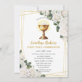 Witte Bloemen Eerste Heilige Communie Gouden Kelk Kaart (Voorkant)