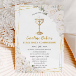 Witte Bloemen Eerste Heilige Communie Gouden Kelk Kaart