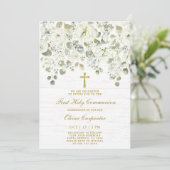 Witte Bloemen Eerste Heilige Communie Kaart (Staand voorkant)