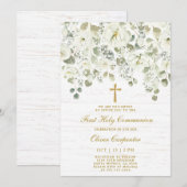 Witte Bloemen Eerste Heilige Communie Kaart (Voorkant / Achterkant)