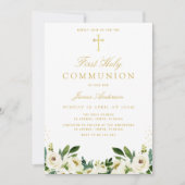 Witte Bloemen Eerste Heilige Communie uitnodiging (Voorkant)