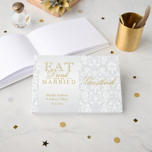 Witte Bloemen eet, drink en is Gehuwde Guestbook Gastenboek