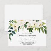 Witte Bloemen Elegant Bruiloft COVID-19 Veiligheid Informatiekaartje (Voorkant / Achterkant)