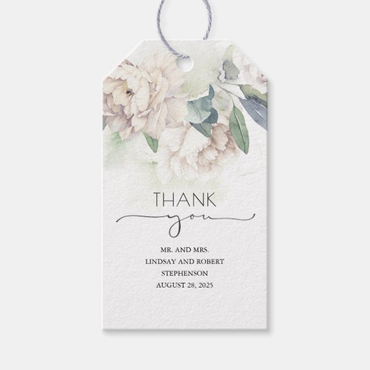Witte  bloemen Elegant dank u Cadeaulabel (Voorkant)