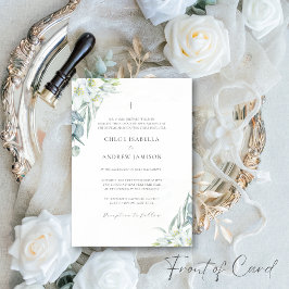 Witte Bloemen & Elegant Groen Katholiek Huwelijk Kaart