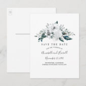 Witte Bloemen Elegant Save the Date Aankondigingskaart (Voorkant / Achterkant)