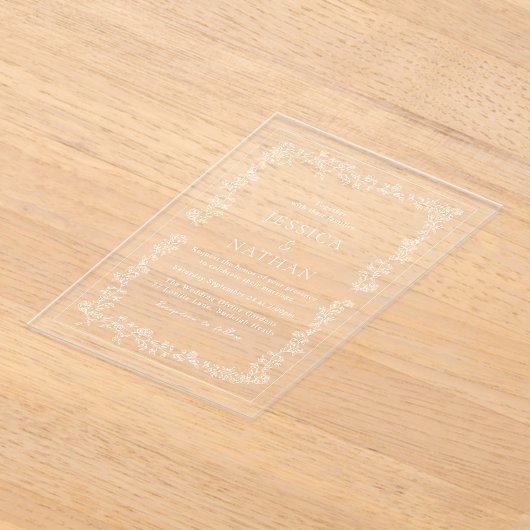 Witte Bloemen Elegante bruiloft Acryl Uitnodigingen (Laagn)