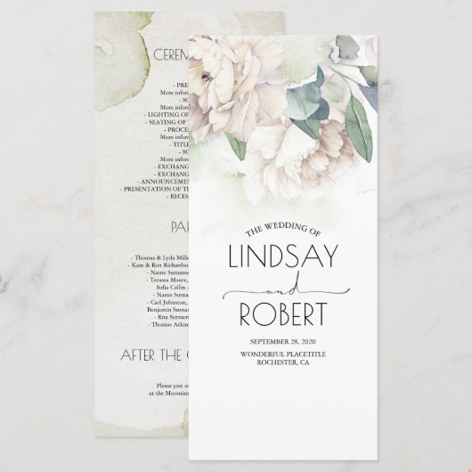 witte bloemen elegante bruiloft programma's (Voorkant / Achterkant)