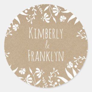  witte bloemen elegante bruiloft ronde sticker