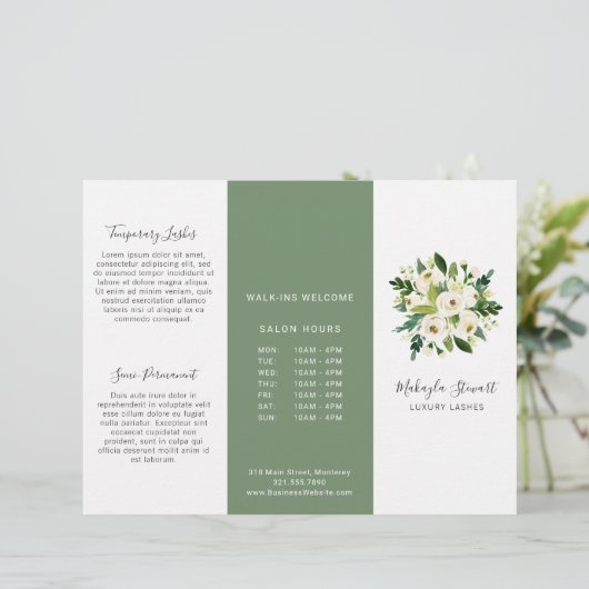 Witte Bloemen Elegante Business Trifold Brochure (Staand voorkant)