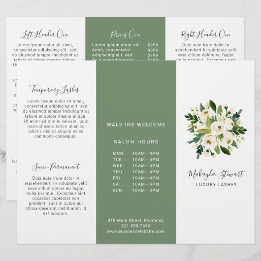 Witte Bloemen Elegante Business Trifold Brochure (Voorkant / Achterkant)