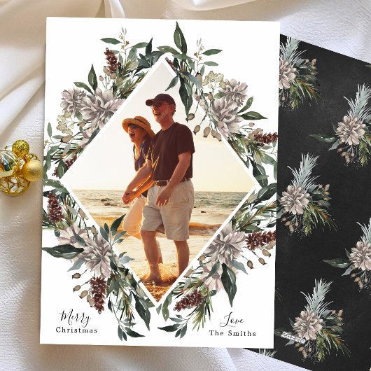 Witte Bloemen Elegante Kerstfoto Lijst Feestdagenkaart