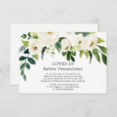 Witte Bloemen Elegante Trouw COVID-19 Veiligheid Informatiekaartje (Voorkant / Achterkant)