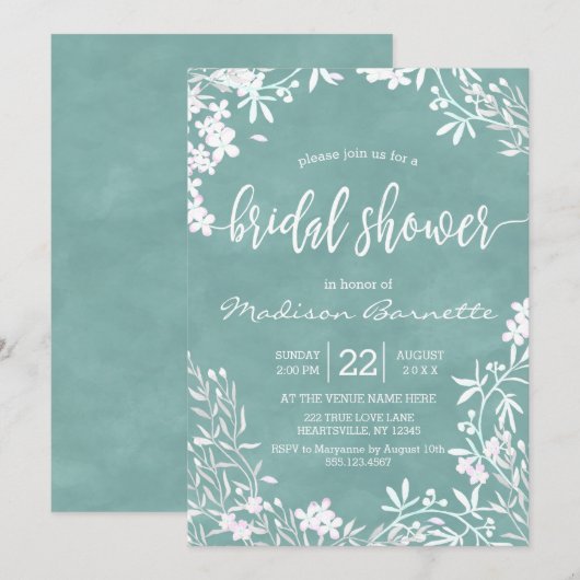 Witte Bloemen elke kleur bruids douche uitnodiging (Voorkant / Achterkant)