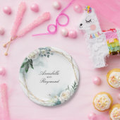 Witte Bloemen en Aquarel Groen Elegant Papieren Bordje (Feest)