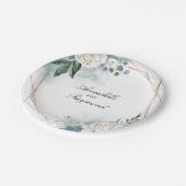 Witte Bloemen en Aquarel Groene Elegante Papieren Bordje (Gekanteld)