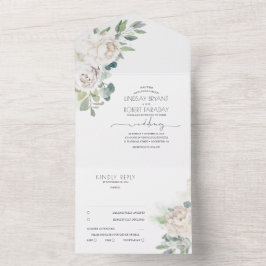 Witte bloemen en Boho Greenery Elegant Wedding All In One Uitnodiging