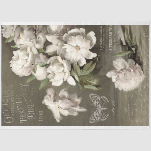 Witte bloemen en ephemera-ontkoppeling tissuepapier (Voorkant)