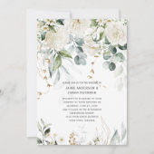 Witte bloemen en eucalyptus huwelijksuitnodiging kaart (Voorkant)