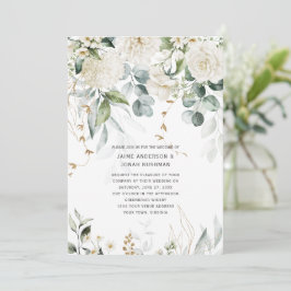 Witte bloemen en eucalyptus huwelijksuitnodiging kaart