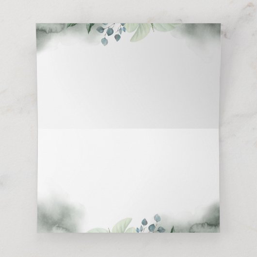 Witte bloemen en Eucalyptus Waterverf groen Plaatskaartje (Binnenkant ongevouwen)