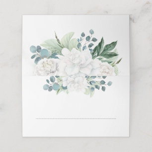 Witte bloemen en Eucalyptus Waterverf groen Plaatskaartje