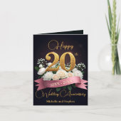 Witte bloemen en gouden 20e bruiloft Jubileum Kaart (Voorkant)