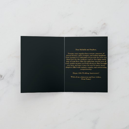 Witte bloemen en gouden 20e bruiloft Jubileum Kaart (Binnen)