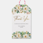 Witte bloemen en gouden bruiloft Dank u labels Cadeaulabel (Voorkant)