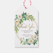 Witte bloemen en gouden bruiloft Dank u labels Cadeaulabel (Voorkant)