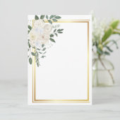 Witte bloemen en gouden lijst kaart (Staand voorkant)